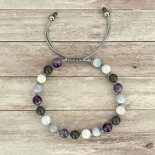 Bracelet bien-être féminin en pierres naturelles avec cordon réglable et perles en acier inoxydable