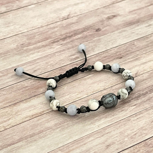 Bracelet en pierres naturelles Aigue Marine Howlite Hématite, idée cadeau bien-être pour nuits reposantes