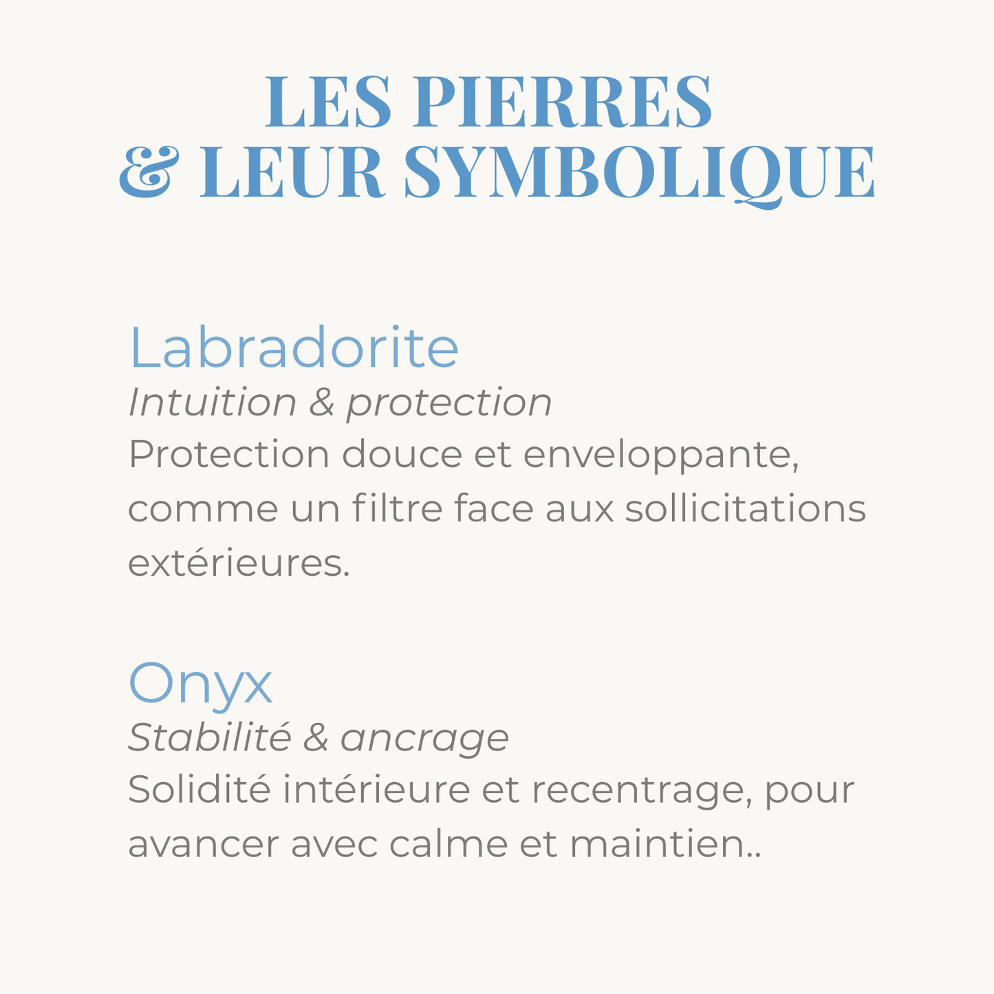 les pierres de labradorite et onyx et leur symbolique