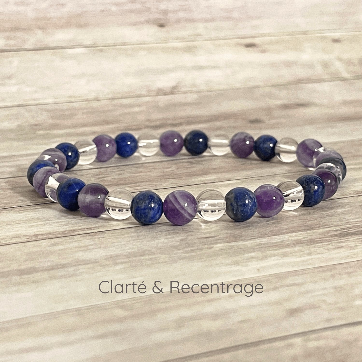 Bracelet Améthyste, Lapis Lazuli et Cristal de Roche en pierres naturelles, soutien bien-être pour clarté et recentrage