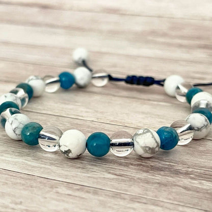 Bracelet motivation et nouvelles habitudes sur cordon ajustable avec pierres naturelles Apatite Howlite Cristal de Roche, idée cadeau bien-être