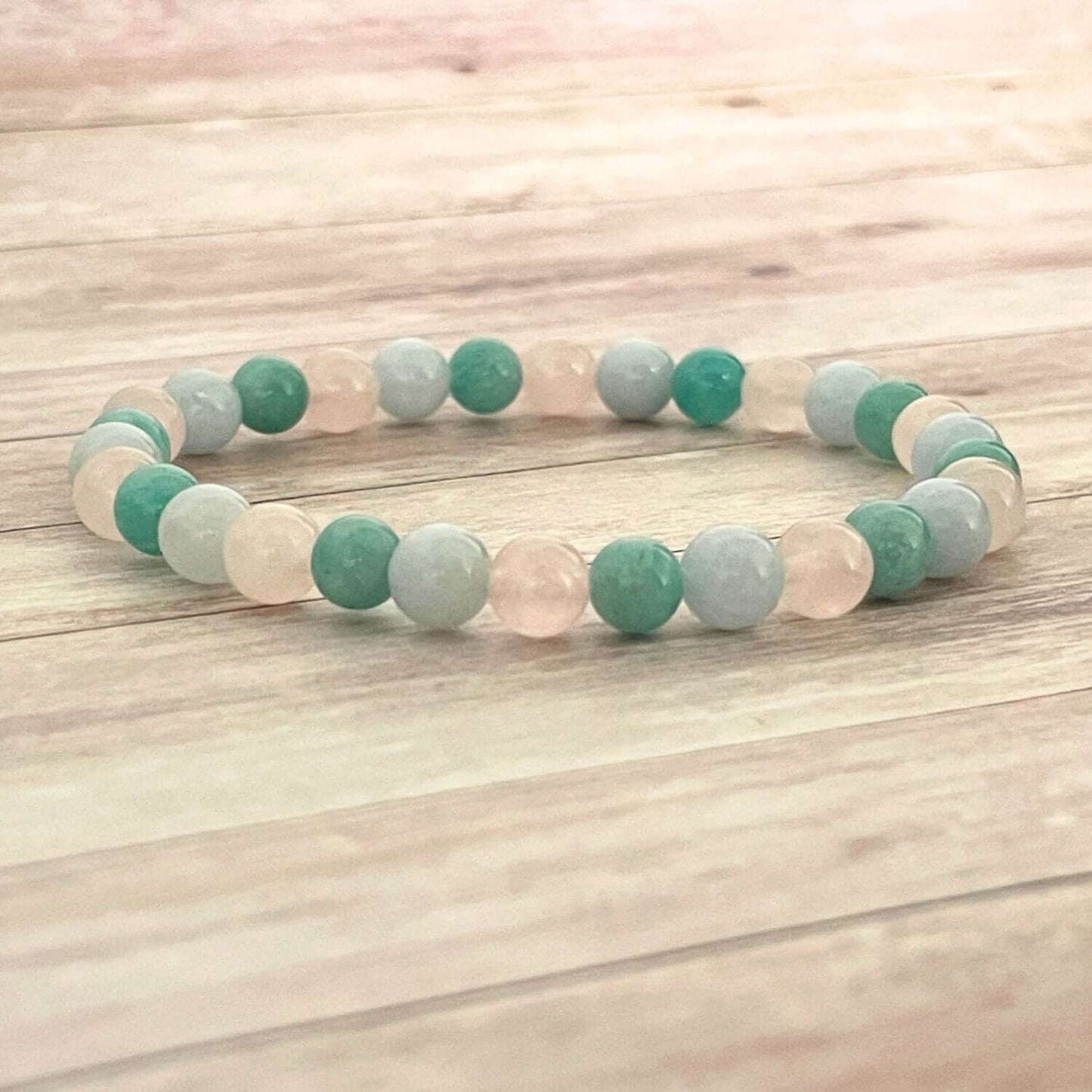 Bracelet Confiance douce en Quartz Rose, Amazonite et Aigue Marine