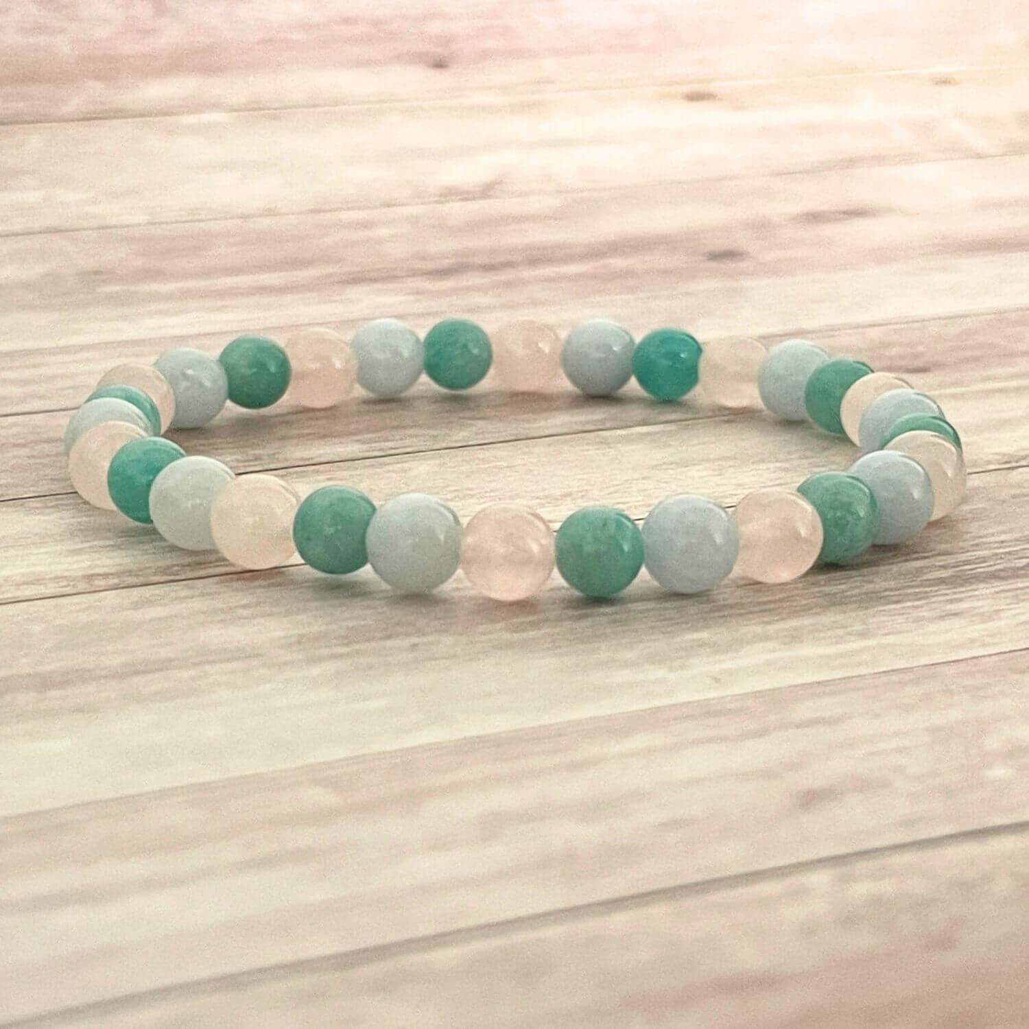 Bracelet Confiance douce en Quartz Rose, Amazonite et Aigue Marine