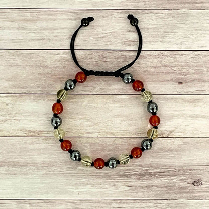 Bracelet en pierres naturelles Cornaline, Citrine et Hématite vue de dessus