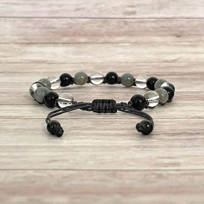 Fermeture du bracelet Élan intérieur sur cordon ajustable avec perles noires en acier inoxydable