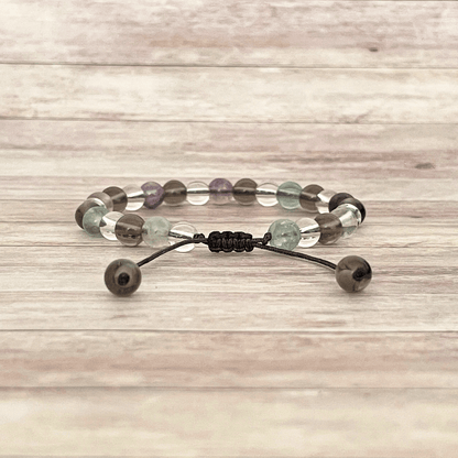 Fermeture ajustable du bracelet en fluorite, quartz fumé et cristal de roche