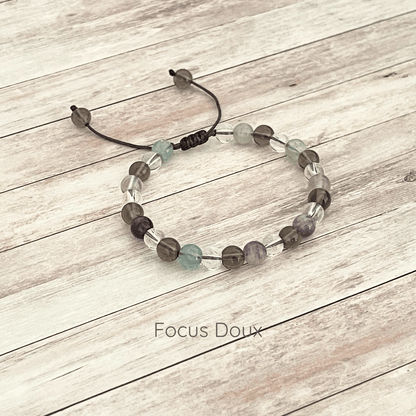 Bracelet Focus Doux en fluorite, quartz fumé et cristal de roche