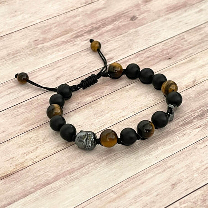 Bracelet Onyx et Œil de Tigre 8 mm – bijou fait main, style ancrage et confiance