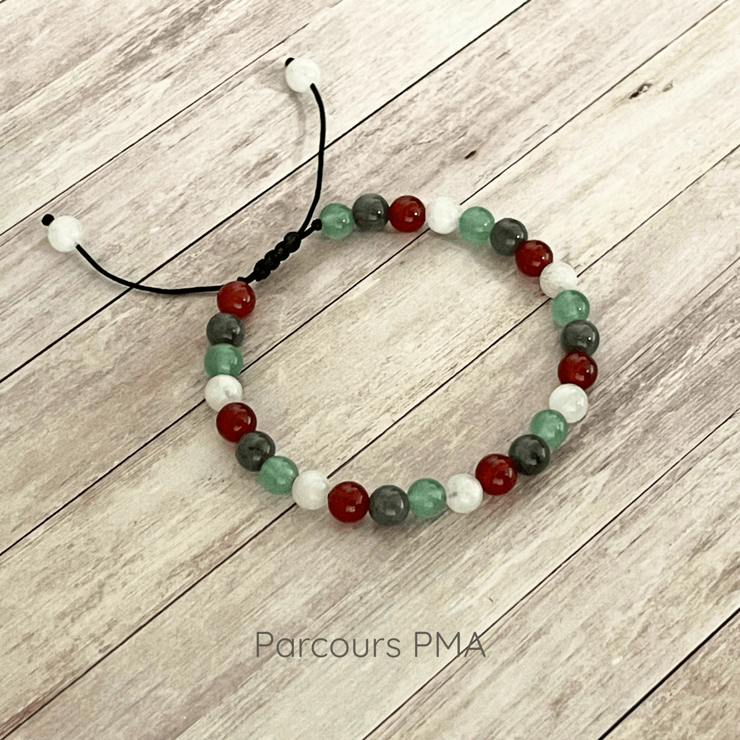 Bracelet parcours PMA en pierres naturelles pierre de lune labradorite aventurine et cornaline