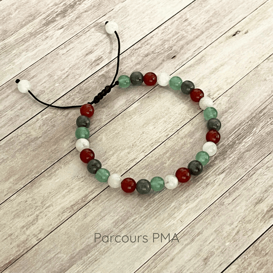 Bracelet parcours PMA en pierres naturelles pierre de lune labradorite aventurine et cornaline