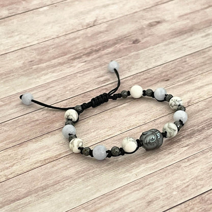 Bracelet en pierres naturelles Aigue Marine Howlite Hématite, idée cadeau bien-être pour nuits reposantes