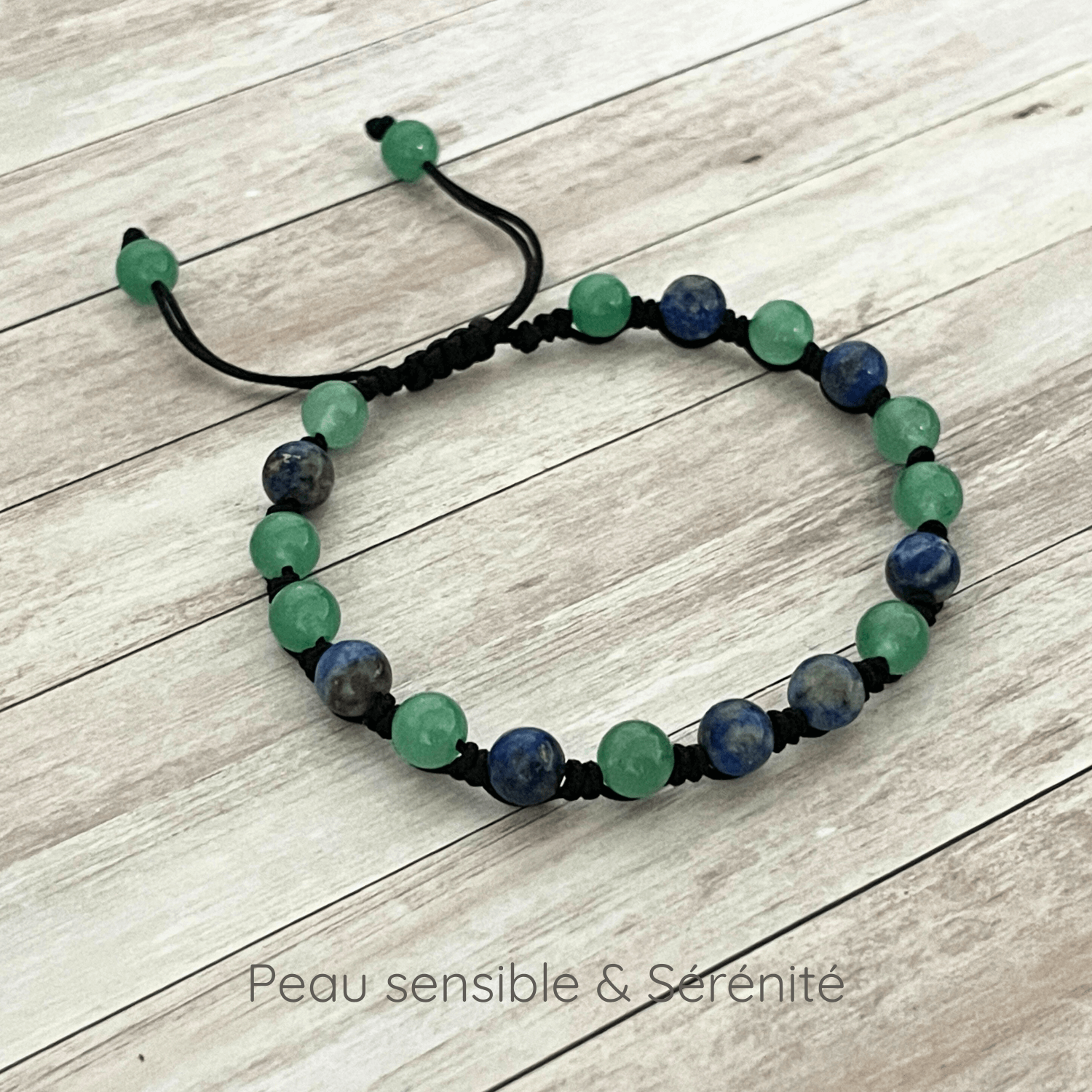 Bracelet bien-être peau sensible Lapis Lazuli et Aventurine 6 mm sur cordon ajustable couleur au choix