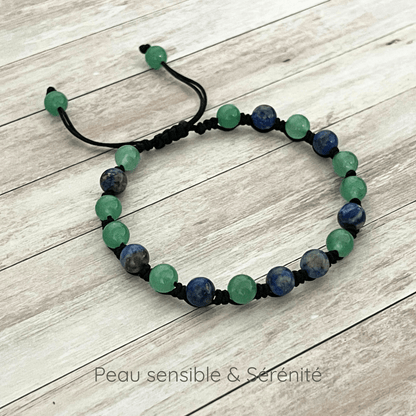 Bracelet bien-être peau sensible Lapis Lazuli et Aventurine 6 mm sur cordon ajustable couleur au choix