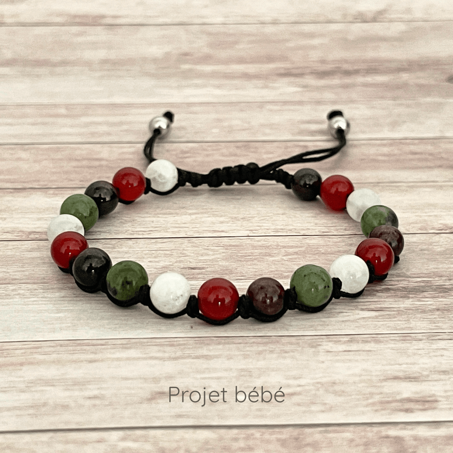 Bracelet en Pierre de Lune Cornaline Jade Grenat sur cordon ajustable, bijou projet bébé en pierres naturelles