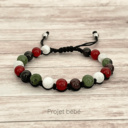Bracelet en Pierre de Lune Cornaline Jade Grenat sur cordon ajustable, bijou projet bébé en pierres naturelles