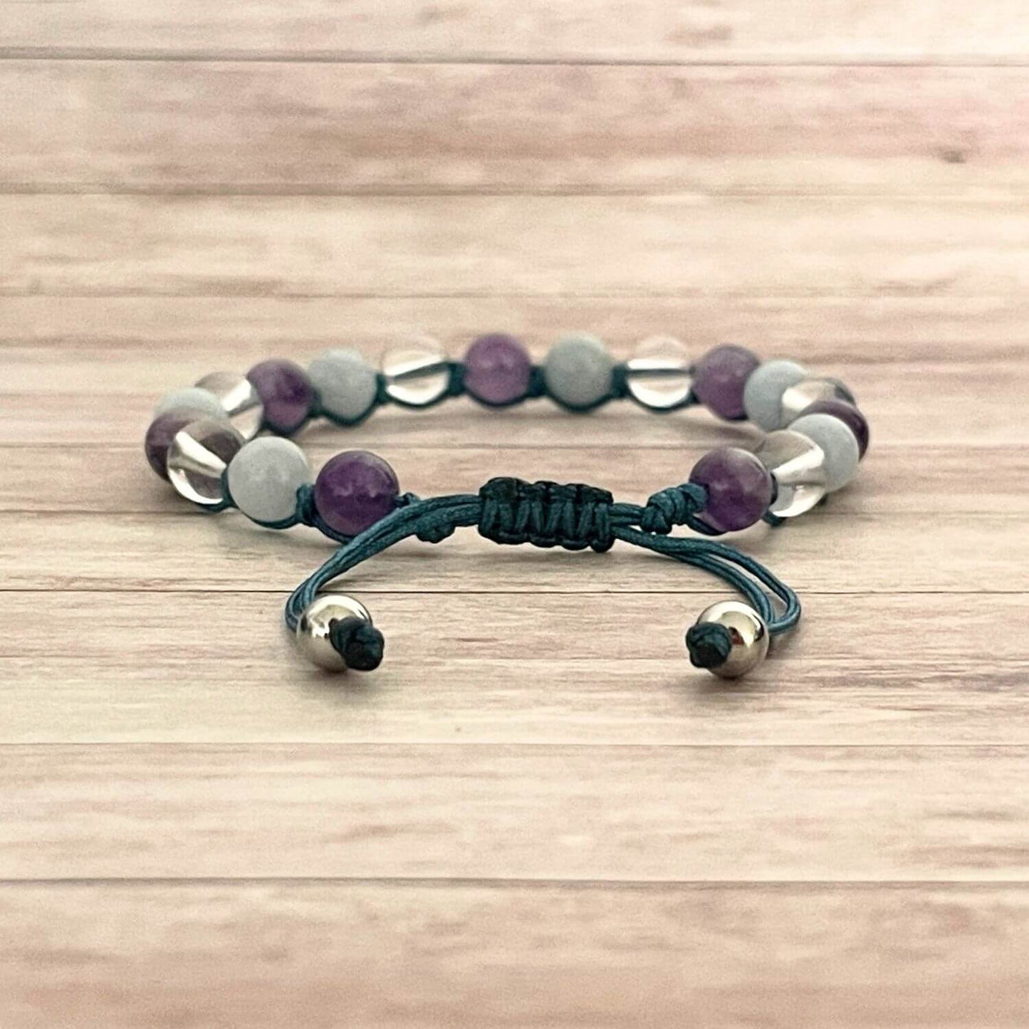 Fermeture du bracelet Souffle intérieur avec perles en acier inoxydable couelur argent et cordon ajustable