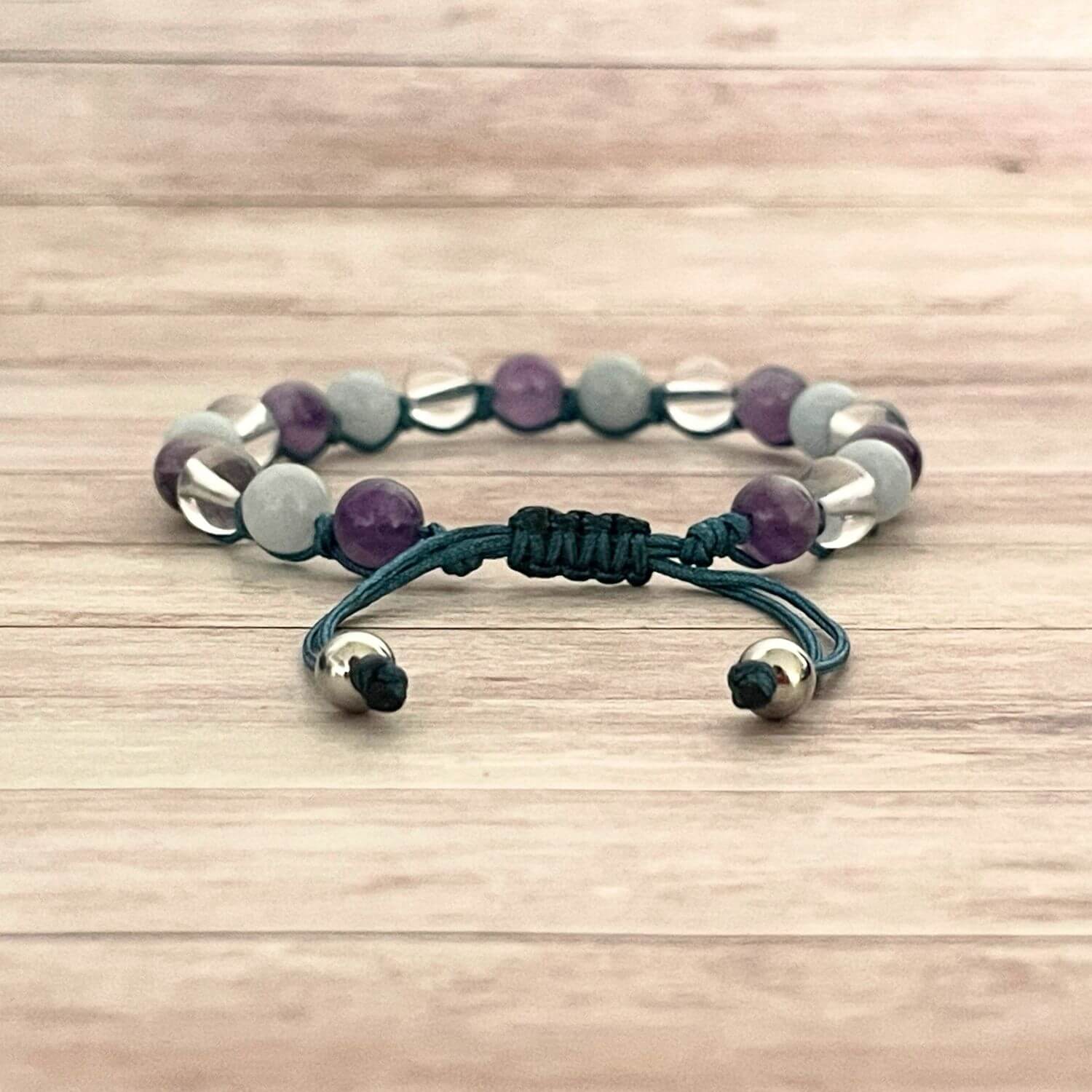 Fermeture du bracelet Souffle intérieur avec perles en acier inoxydable couelur argent et cordon ajustable