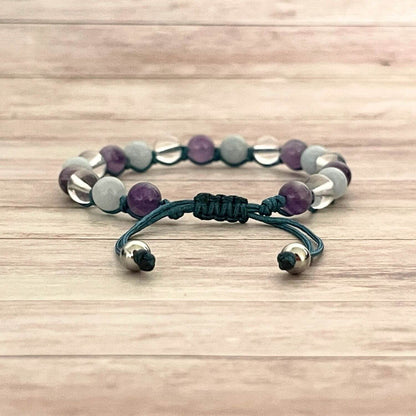 Fermeture du bracelet Souffle intérieur avec perles en acier inoxydable couelur argent et cordon ajustable