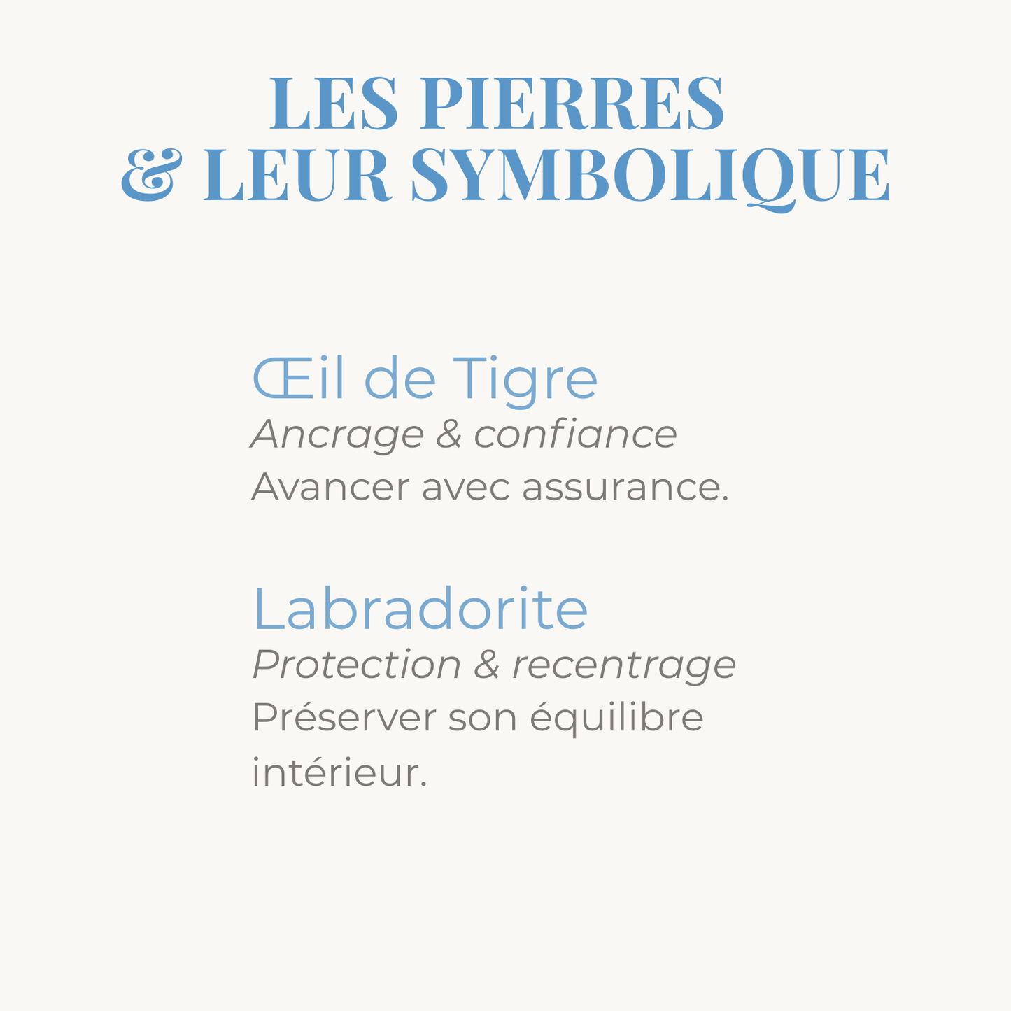 symbolique des pierres d'oeil de tigre et labradorite du bracelet