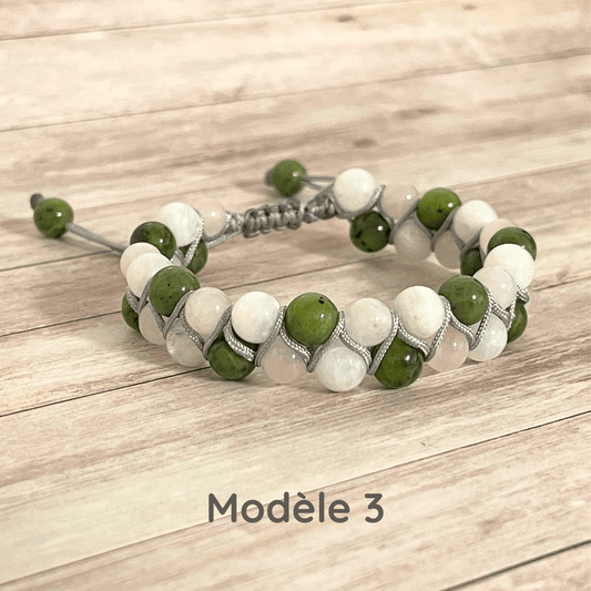 Bracelet personnalisable en pierres naturelles à double rangée, perles 6 ou 8 mm, cordon réglable couleur au choix, fait sur mesure