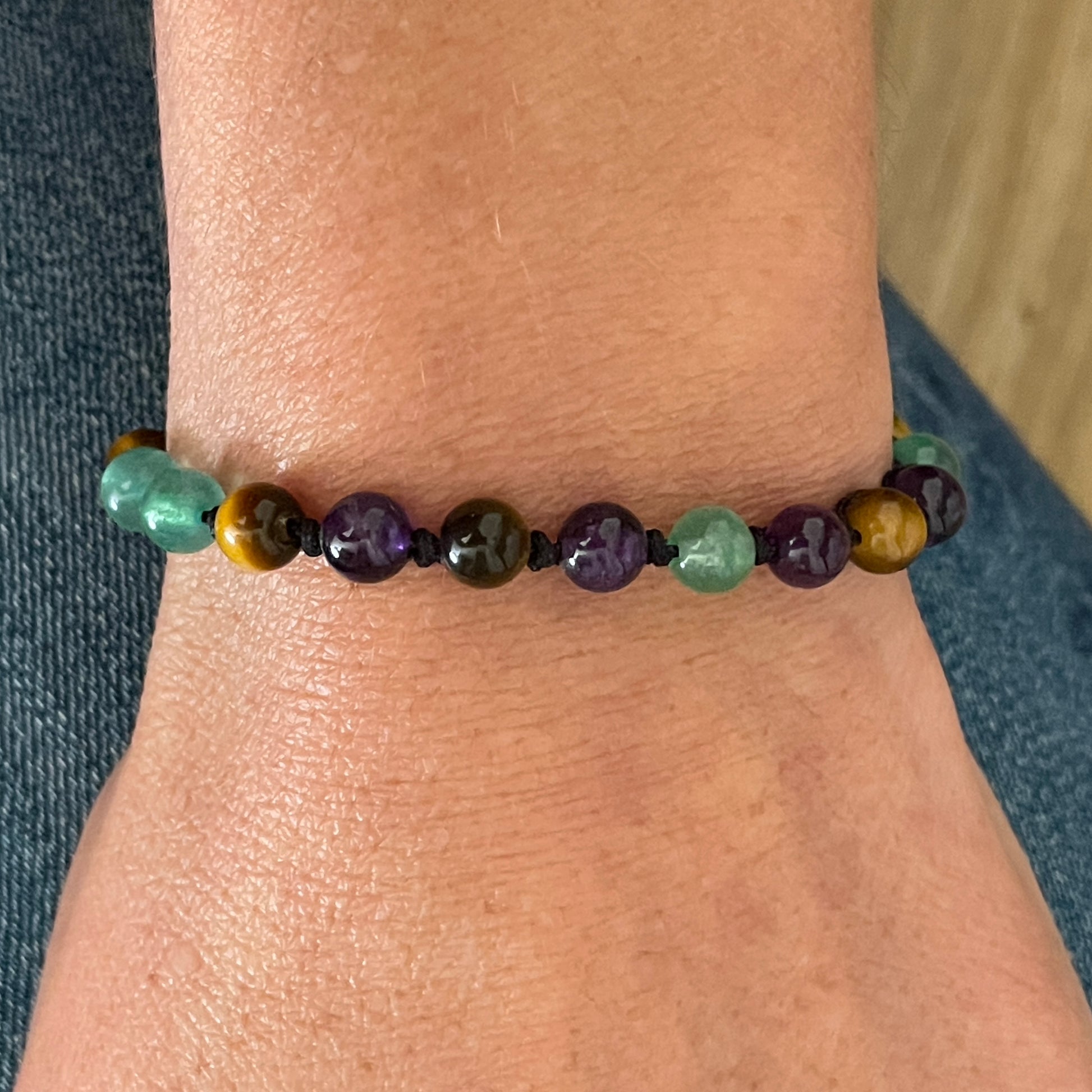 Bracelet Oeil de Tigre Aventurine Améthyste, bijou en pierres naturelles apaisantes