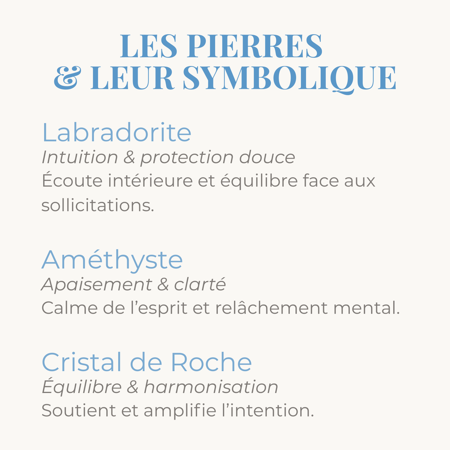 les pierres de labradorite amethyste et cristal de roche et leur symbolique