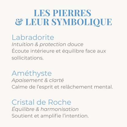 les pierres de labradorite amethyste et cristal de roche et leur symbolique