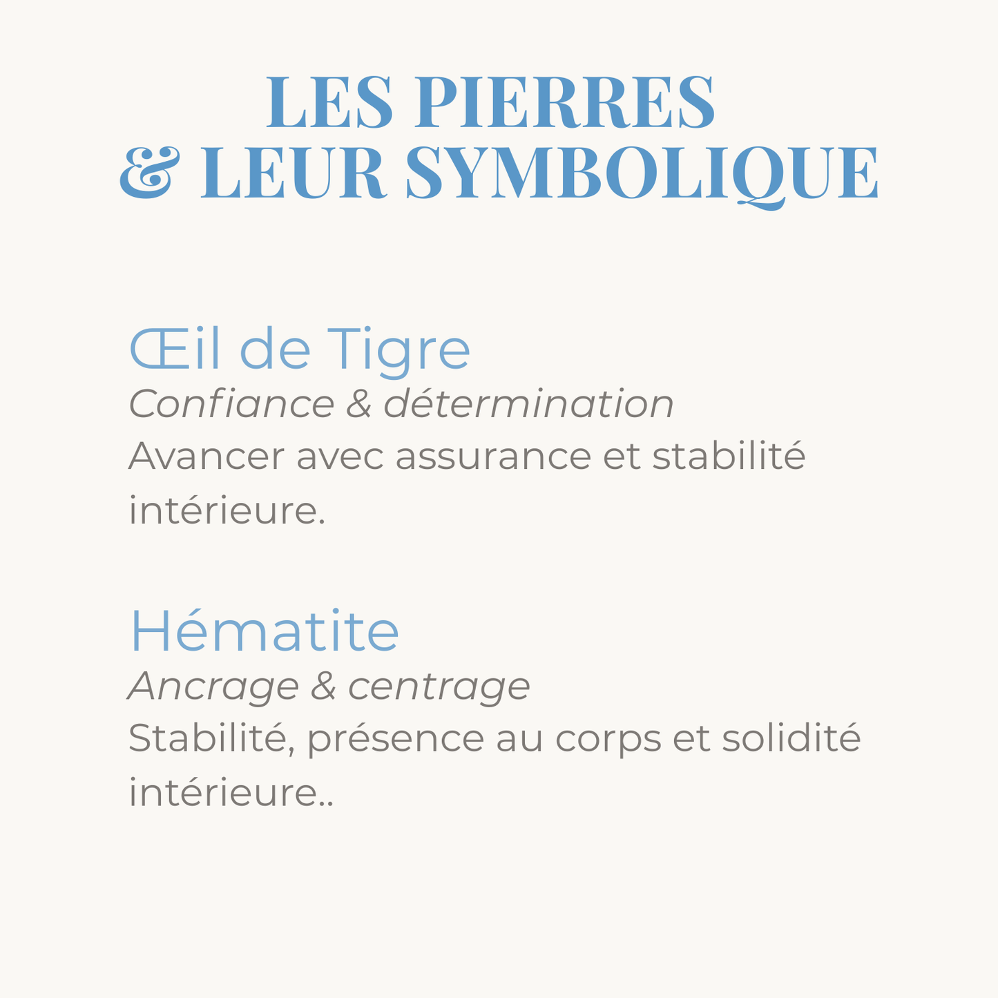 les pierres d'oeil de tigre et hématite et leur symbolique