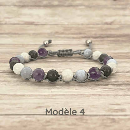 Bracelet en pierres naturelles personnalisable, cordon réglable couleur au choix, confection sur mesure