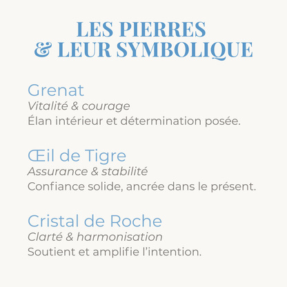 les pierres de grenat oeil de tigre et cristal de roche et leur symbolique