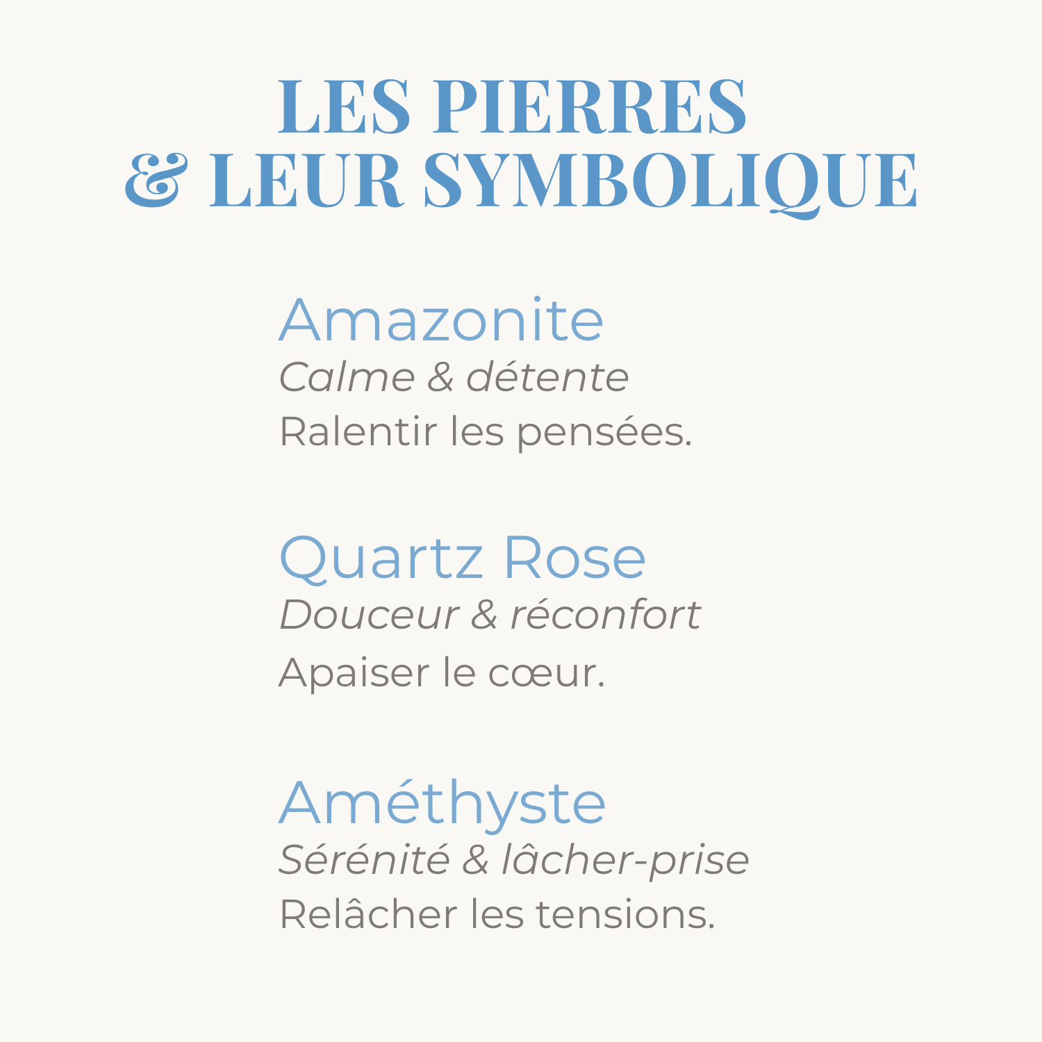 Symbolique des pierres d'amazonite, quartz rose et améthyste du bracelet.