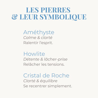 Symbolique des pierres d'Améthyste, Howlite et Cristal de Roche