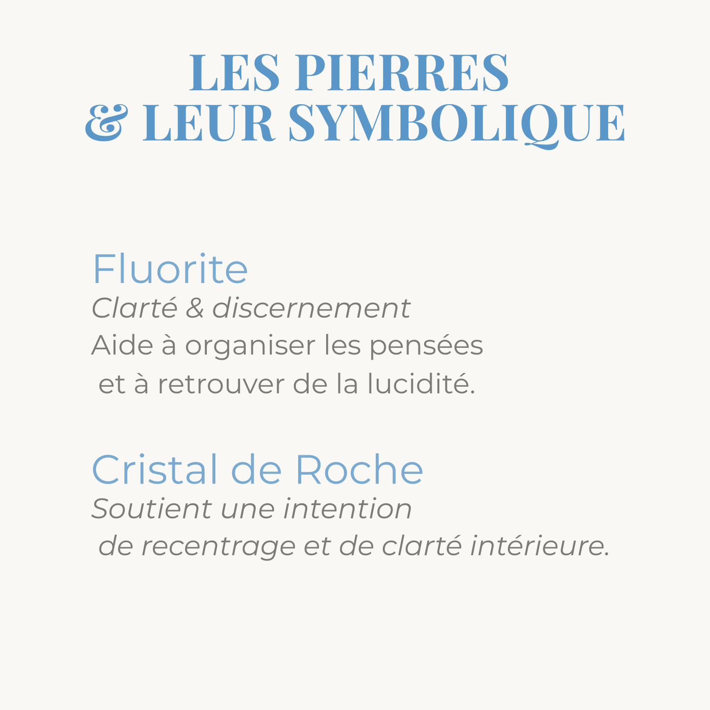 Les pierres de fluorite et cristal de roche et leur symbolique.