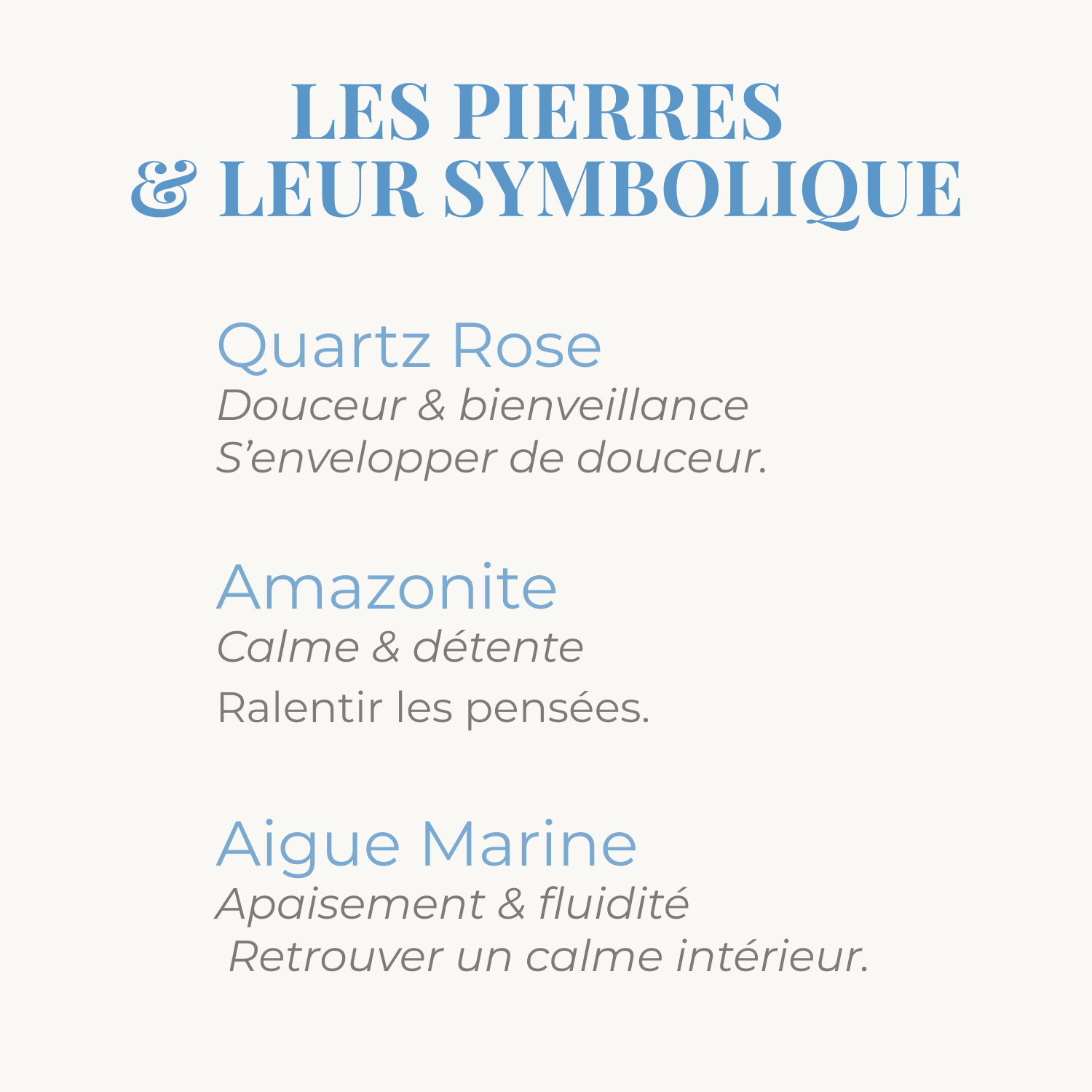 Quartz Rose, Amazonite, Aigue Marine, symbolique des pierres.