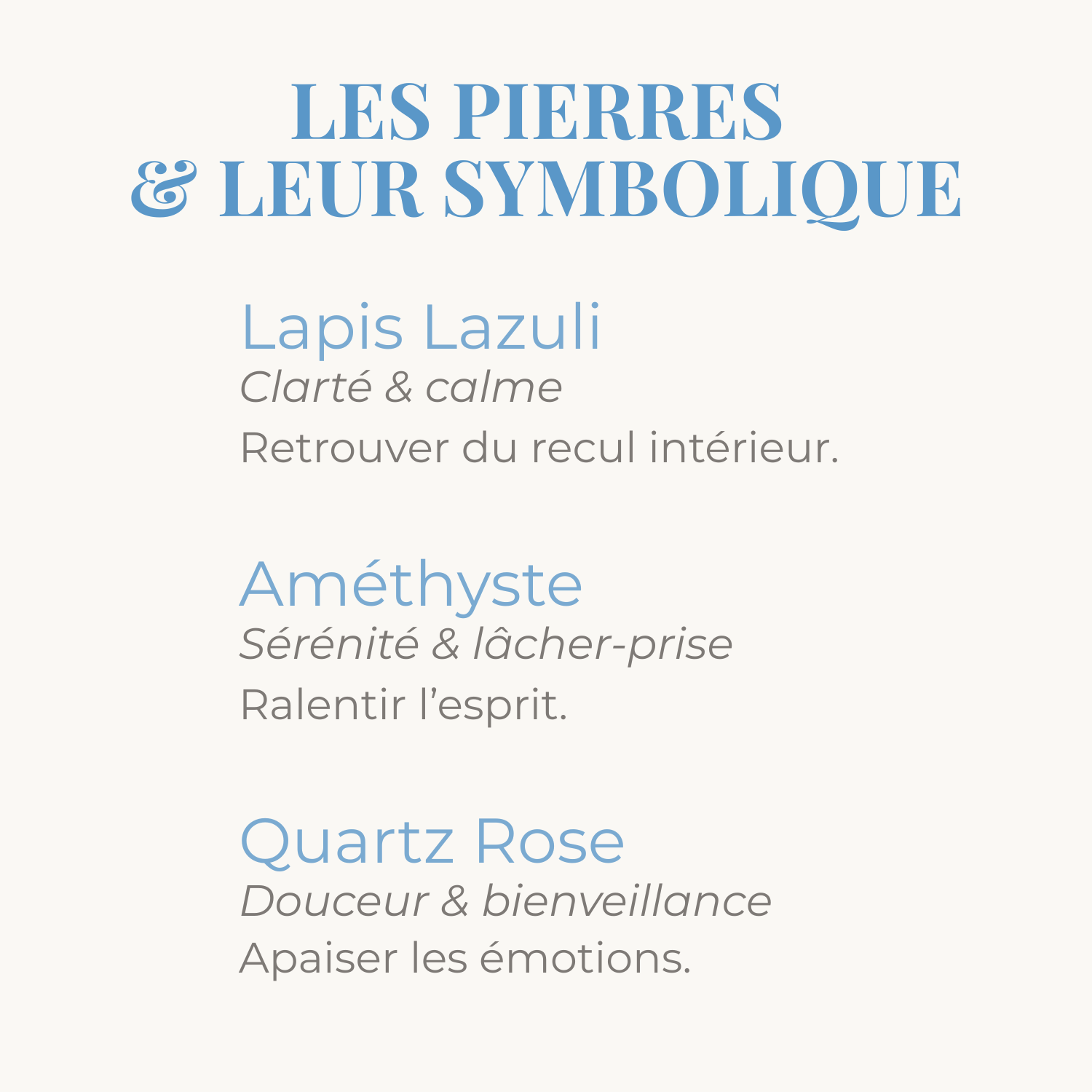 Symbolique des pierres de Lapis Lazuli, Améthyste et Quartz Rose.