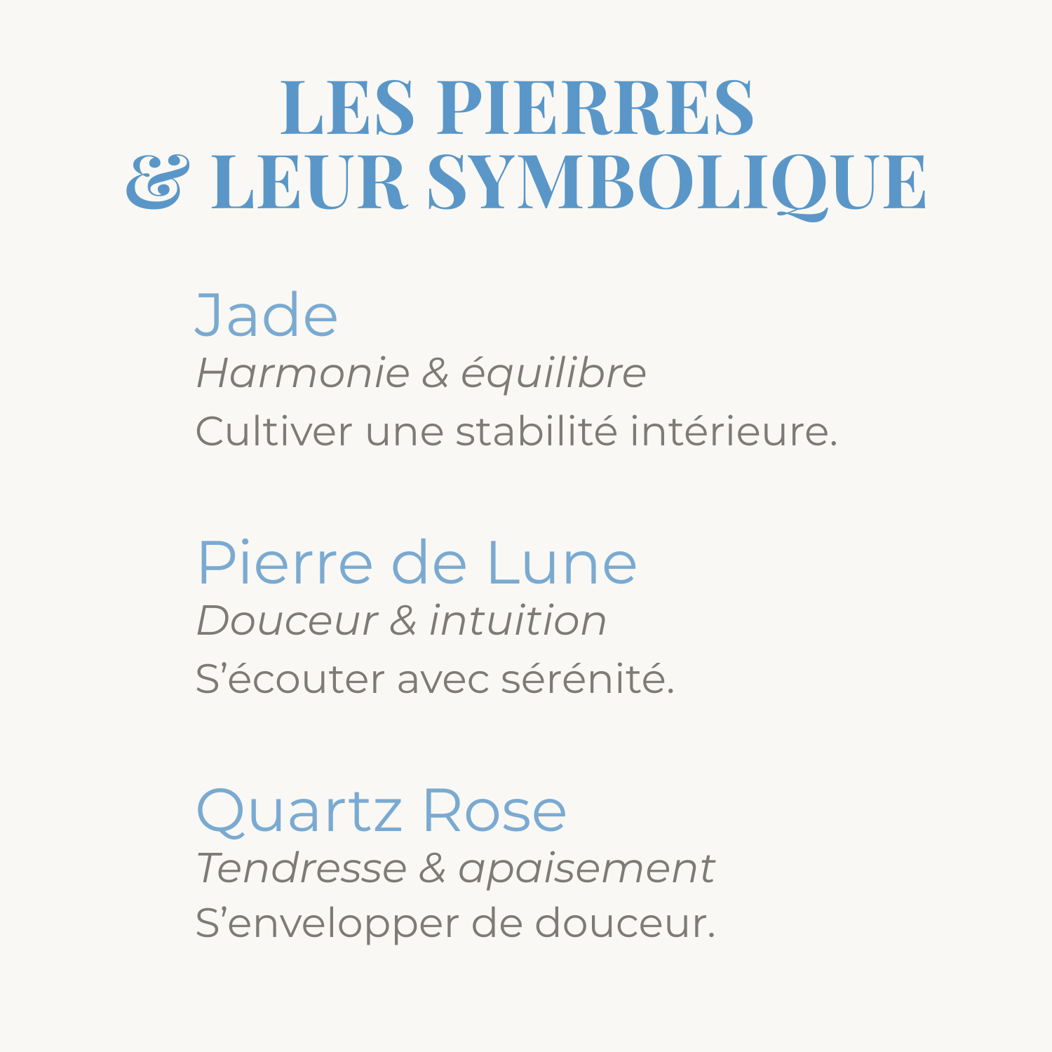 Symbolique des pierres de Jade, Quartz Rose et Pierre de Lune du bracelet.