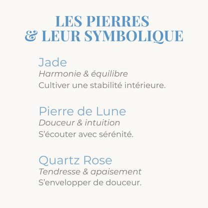 Symbolique des pierres de Jade, Quartz Rose et Pierre de Lune du bracelet.