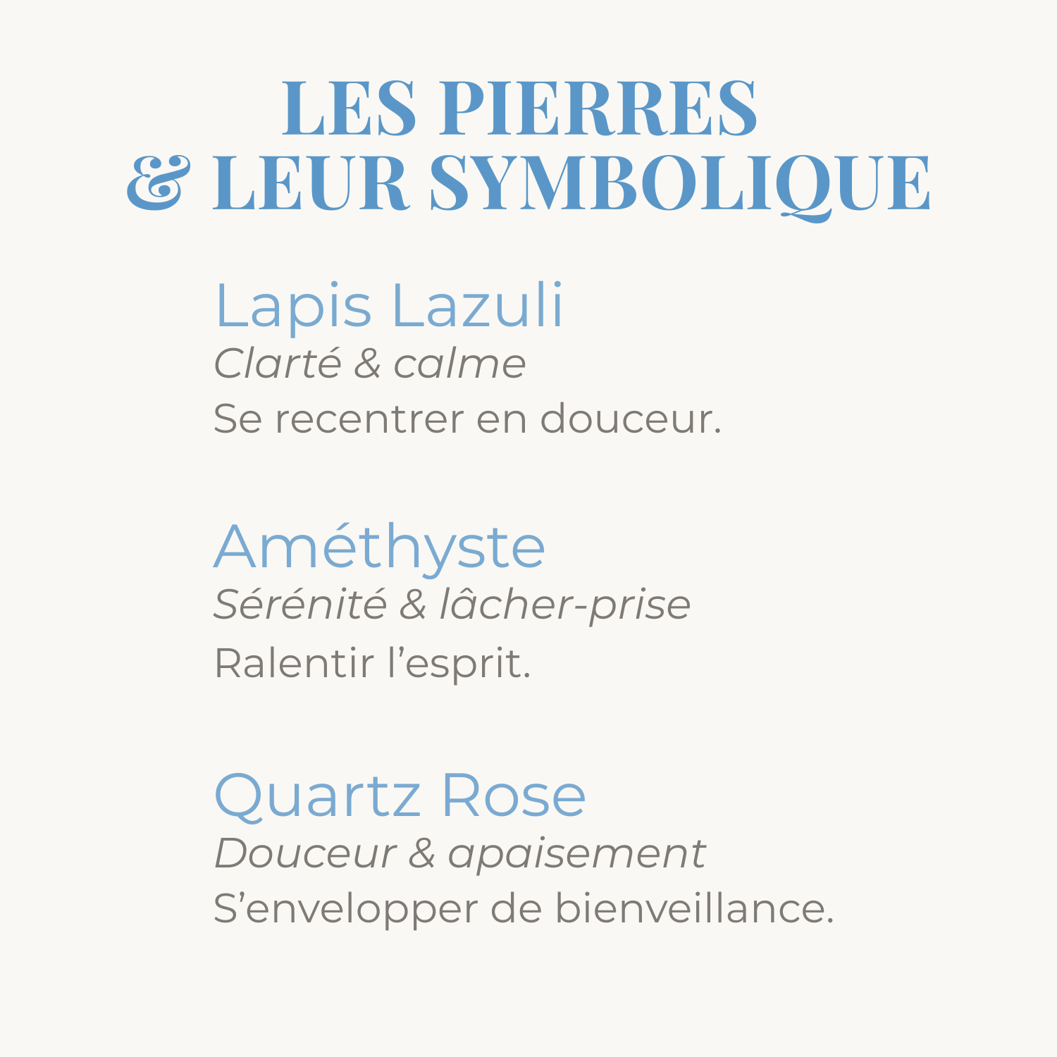 Symbolique des pierres de lapis lazuli, amethyste et quartz rose du bracelet.